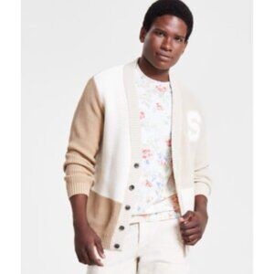 SUN + STONE Men's Chunky Knit Cardigan Cotton Collegiate Grandpacore Preppy M